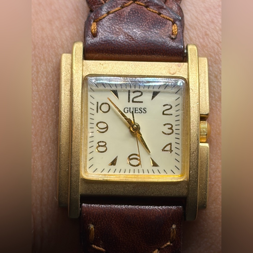 Guess Vintage Brown Braided Leather Watch, Wristwatch, Timepiece, Untested